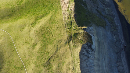 green meadow and fields,  bird's eye view