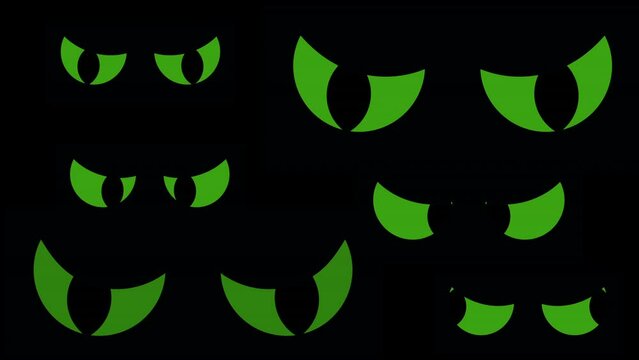 Animation of scary cartoon eyes blinking. Stash animation for halloween, cat eyes
