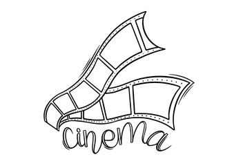 Cinema film roll sketch. Cinema ribbon in doodle style. Vector illustration isolated on white background