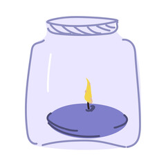 Burning candle in a jar drawn in doodle style.