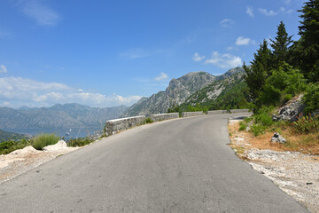 Serpentine mountain road from Kotor city to Njegusi village. Montenegro