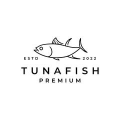 Line art tuna fish logo, seafood logo design inspiration