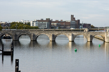 Fototapeta na wymiar St. Servatius Bridge, a old historic footbridge across the river Meuse in Maastricht in the netherlands