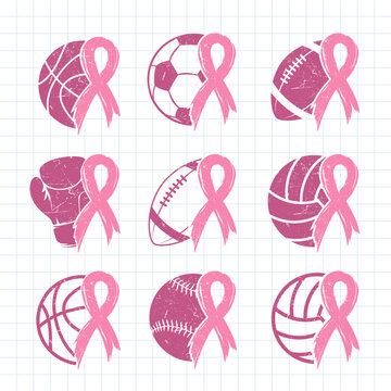 Sports and Breast Cancer Awareness Ribbon. Vector illustration
