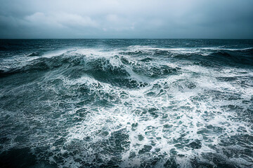 Ocean Waves with horizon cloudy weather