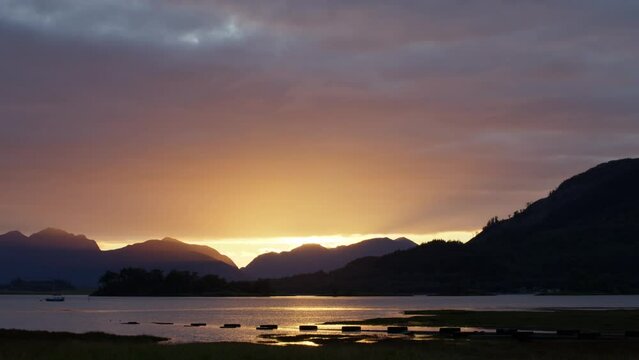 Sunset over the lake in the Scottish Highlands
