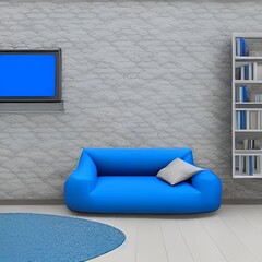 modern living room with blue sofa