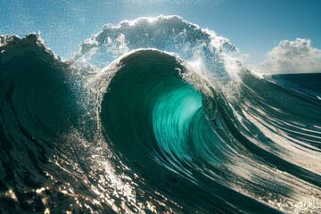 Big Turquoise Ocean Waves with horizon 