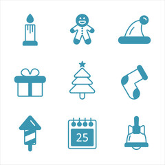 Set of Christmas flat monochrome icons