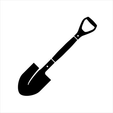 Black shovel icon. Gardening equipment vector illustration. Camping equipment flat sign.