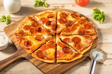 Homemade pepperoni PIzza in Slices