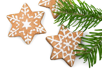 Homemade Christmas cookies on white background