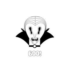 Vampire. Halloween spooky cartoon character isolated on white background. Boo lettering. Black outline. Sticker, print on clothes, notebooks and phone cases. Vector illustration