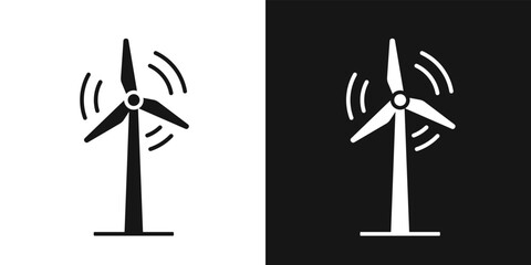 Rotating wind turbine vector sign. Modern wind generator icon, wind farm tower © ti555design