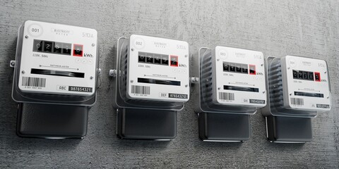 Electricity meters and concrete wall - 3D illustration
