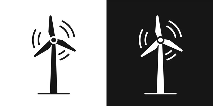 Rotating wind turbine vector sign. Modern wind generator icon, wind farm tower