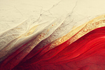 Abstract marble textured background. Fluid art modern 3d wallpaper. Luxury marble with red and gold paint