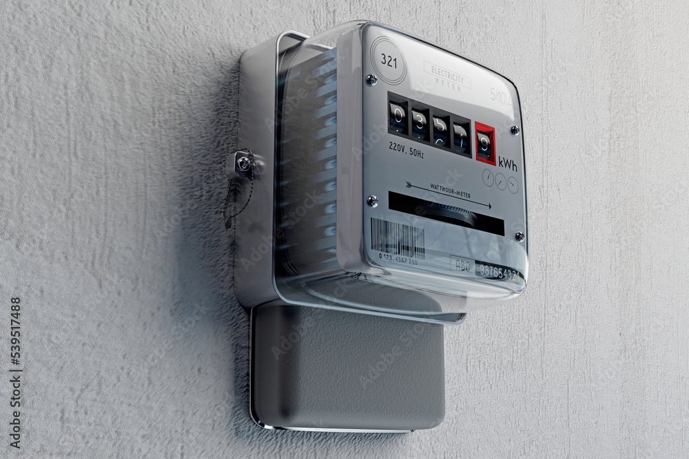 Wall mural Electricity meter on concrete wall - 3D illustration