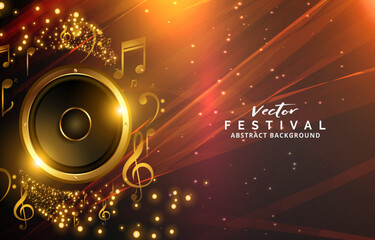 golden music speaker with shine abstract background