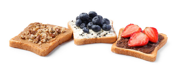 Different sweet delicious toasts isolated on white
