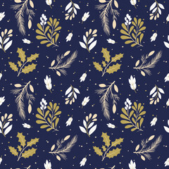 Naklejka na ściany i meble Seamless christmas new year pattern with flowers and branches