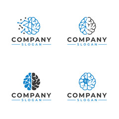 Brain technology neuro logo bundle