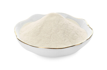 Bowl of agar-agar powder isolated on white