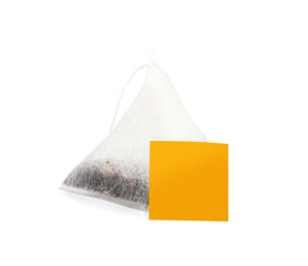 New pyramid tea bag isolated on white