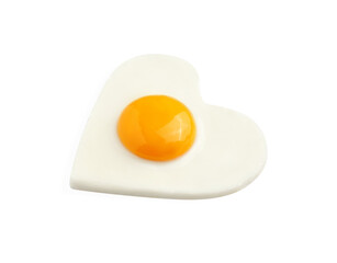 Tasty fried egg in shape of heart isolated on white