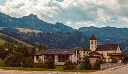 Beautiful alpine summer view at the famous Hoher Kasten summit, Bruelisau, Appenzell, Alpstein, Switzerland