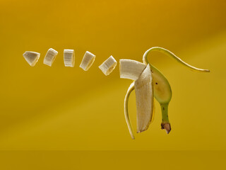 Sliced banana on a yellow background