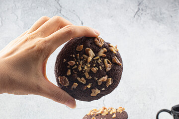 Homemade chocolate cookies with walnuts