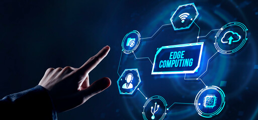 Internet, business, Technology and network concept. Edge computing modern IT technology on virtual screen. Virtual button.