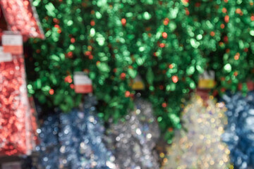 blurred festive background in the new year store.