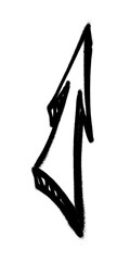 Graffiti arrow with overspray in black over white.