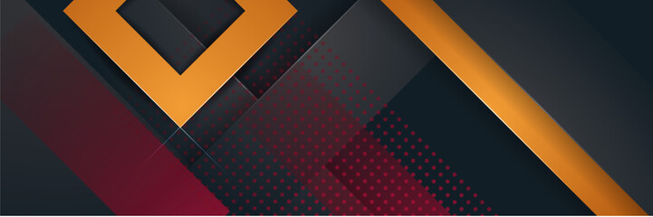 Abstract black red orange banner with square