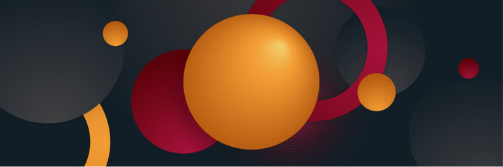 Abstract black red orange banner with circle