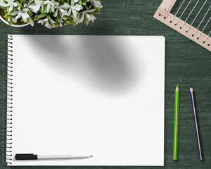 Sketch Book with spiral binding with blank Paper mockup for drawing design, coloring page, art and...