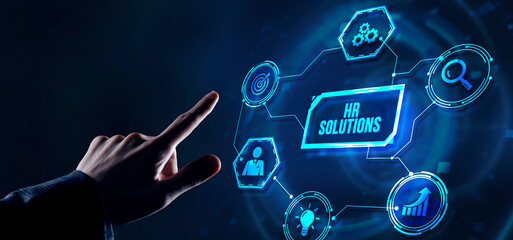 Internet, business, Technology and network concept. Hr Solutions. Virtual button.