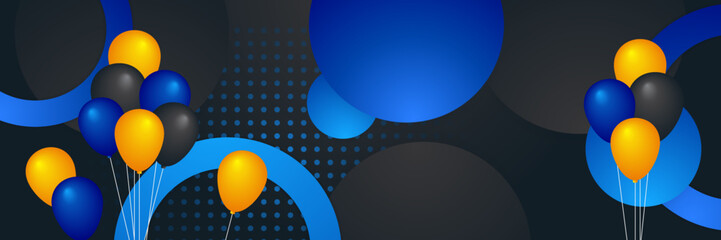 Abstract black blue banner with orange balloon