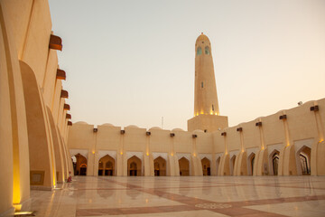 Doha,Qatar- April 24,2022: Imam Muhammad ibn Abd al-Wahhab Mosque is the national mosque of Qatar. 

