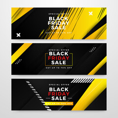 Black friday sale banner with black and orange yellow gradient. Offer ads promotion discount banner