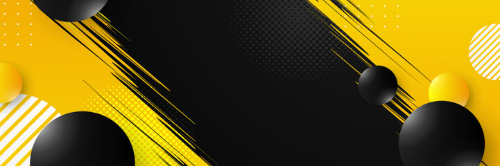 black and yellow modern wide banner. Vector abstract graphic design banner pattern presentation background web template.