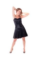 girl in a dark dress on a white background