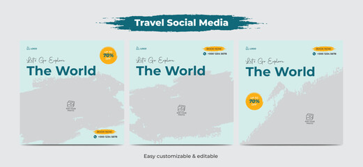 Travel and vacation square social media banner post template travel agency ads banner modern travel social media