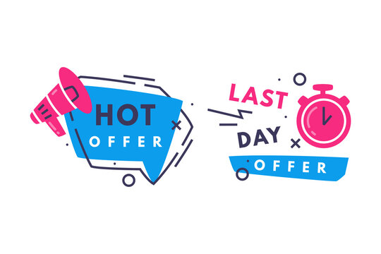 Hot Sale and Last Offer Promo Sticker and Label Vector Set
