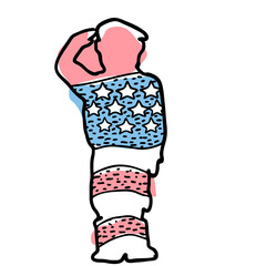 Happy veteran day, saluting soldier doodle illustration.