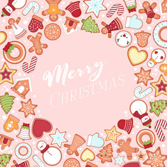 Vector. Christmas gingerbread. Merry Christmas. Round frame.