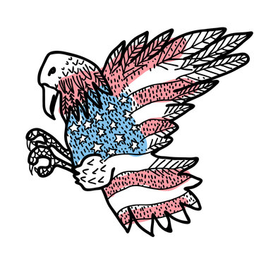 American bald eagle, stars and stripes background.