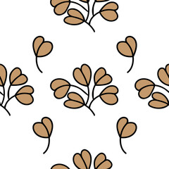 seamless repeat pattern with cute little brown heart shape petal leaf motifs designed on a white background perfect for fabric, scrap booking, wallpaper, gift wrap projects

